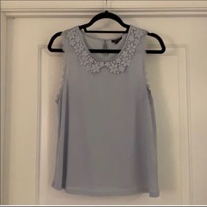 Grey floral lace trim work top